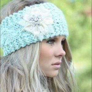 Mint silver sparkle headwrap hat flower rhinestone